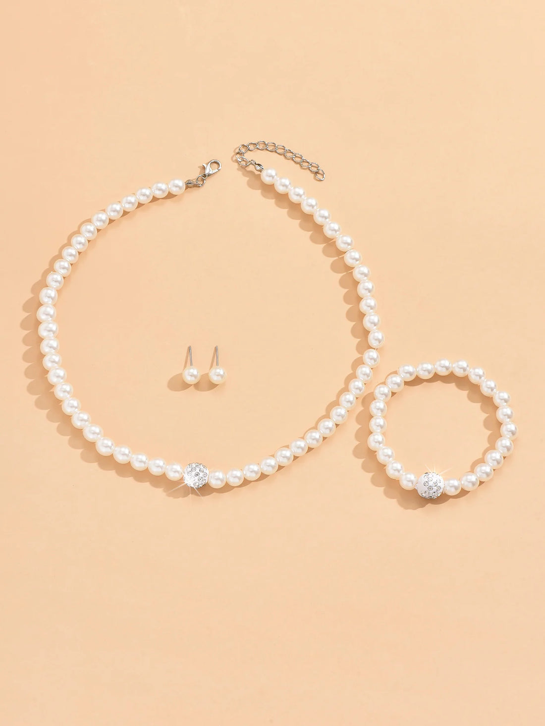 4PCS Women's Pearl Jewelry Set - Necklace, Bracelet, Earrings