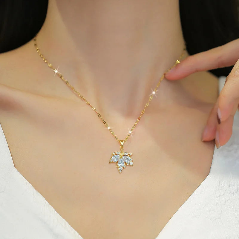 ZAKOL Luxury Zircon Maple Leaf Jewelry Set for Women