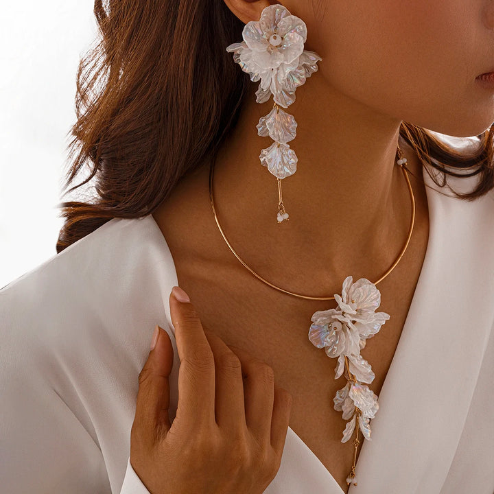 Ingemark Punk Bridal Necklace & Flower Drop Earrings Set