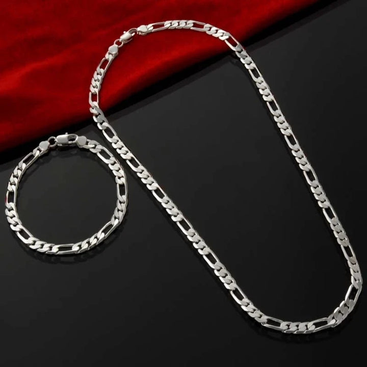 DOTEFFIL 925 Sterling Silver 4MM Chain Bracelet & Necklace Set