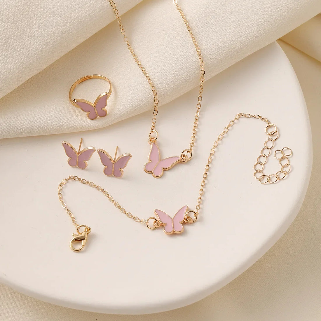 4Pcs Butterfly Pearl Jewelry Set for Women