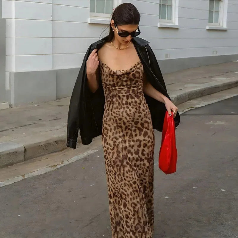 Sexy Leopard Print Knee-Length Dress for Women