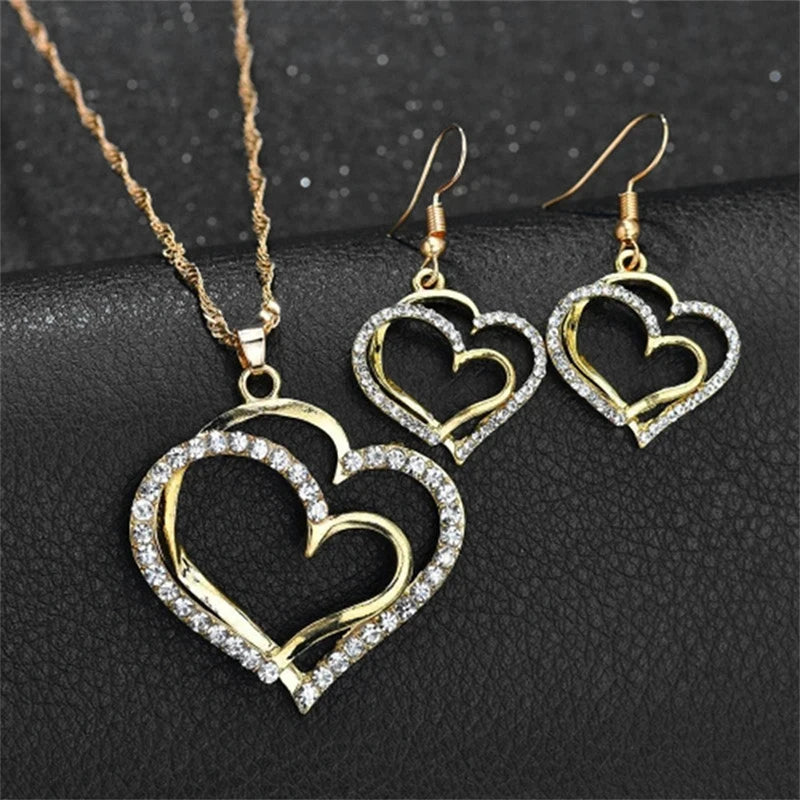 3 Pcs Heart Shaped Jewelry Set - Earrings, Pendant & Necklace for Women
