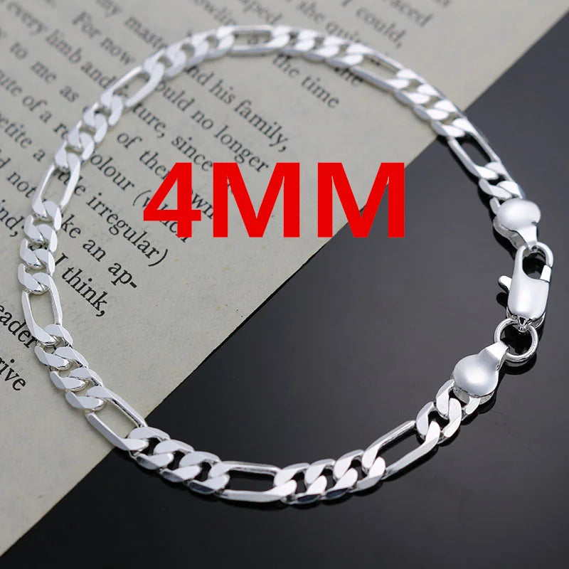 DOTEFFIL 925 Sterling Silver 4MM Chain Bracelet & Necklace Set