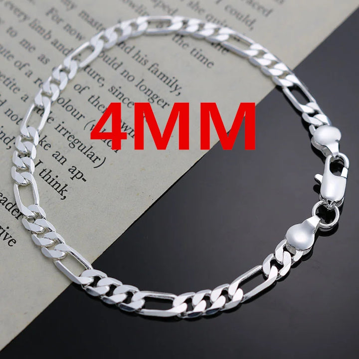 DOTEFFIL 925 Sterling Silver 4MM Chain Bracelet & Necklace Set