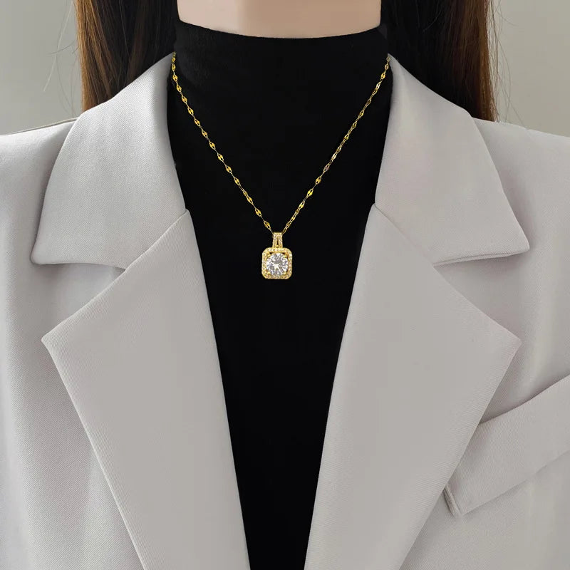 Luxury Square Zircon Necklace, Earrings & Ring Set