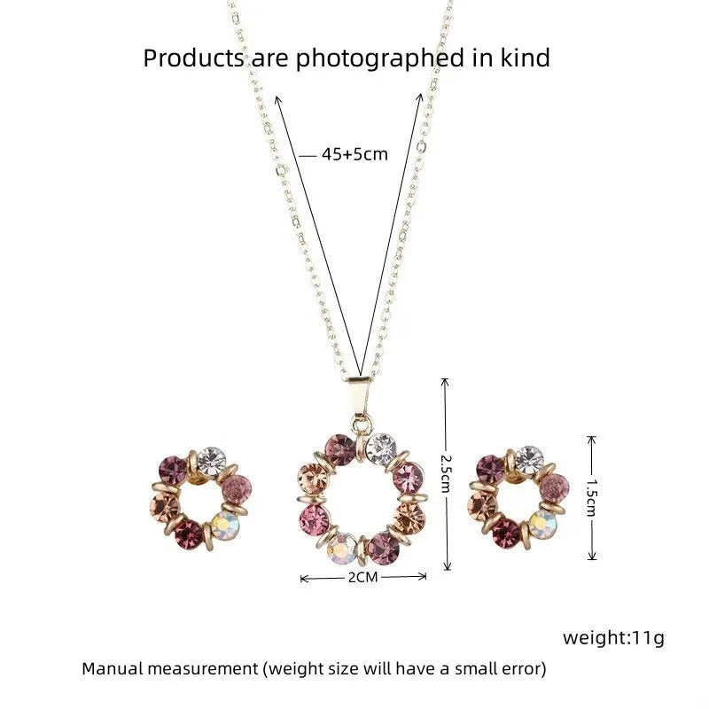 3pcs Gold Necklace & Earrings Set – Celebrity Style, Diamond Circle Design