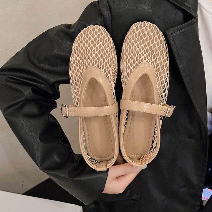 XINGDIKU Women's Fishnet Mary Jane Flats