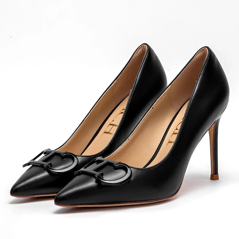 CHCH Women's 9cm High Heel Pumps with Metal Buckle