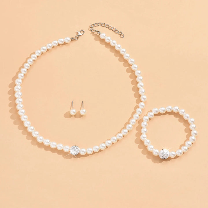 4PCS Women's Pearl Jewelry Set - Necklace, Bracelet, Earrings