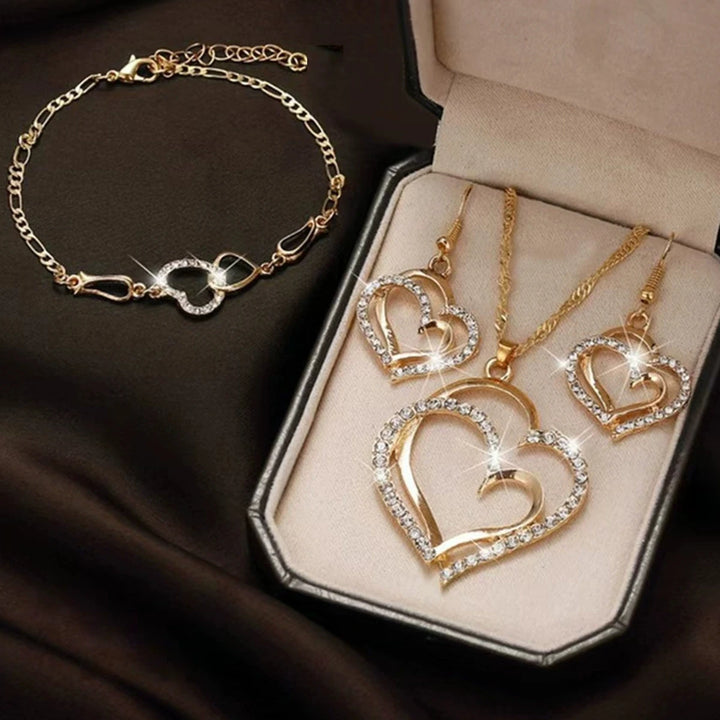 3 Pcs Heart Shaped Jewelry Set - Earrings, Pendant & Necklace for Women