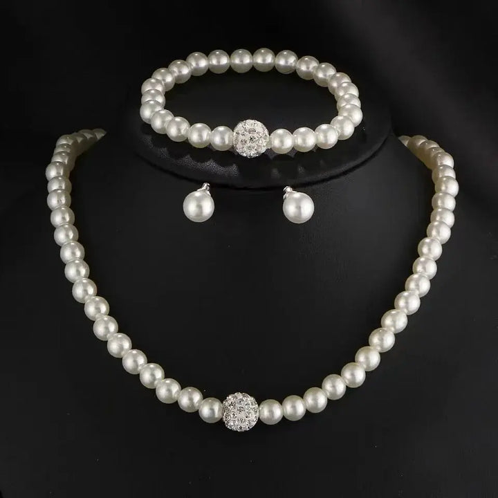 4PCS Women's Pearl Jewelry Set - Necklace, Bracelet, Earrings