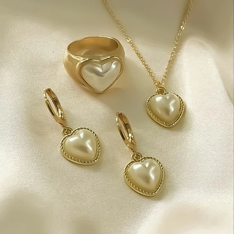 3-Piece Round Pearl Jewelry Set with Earring & Necklace for Women